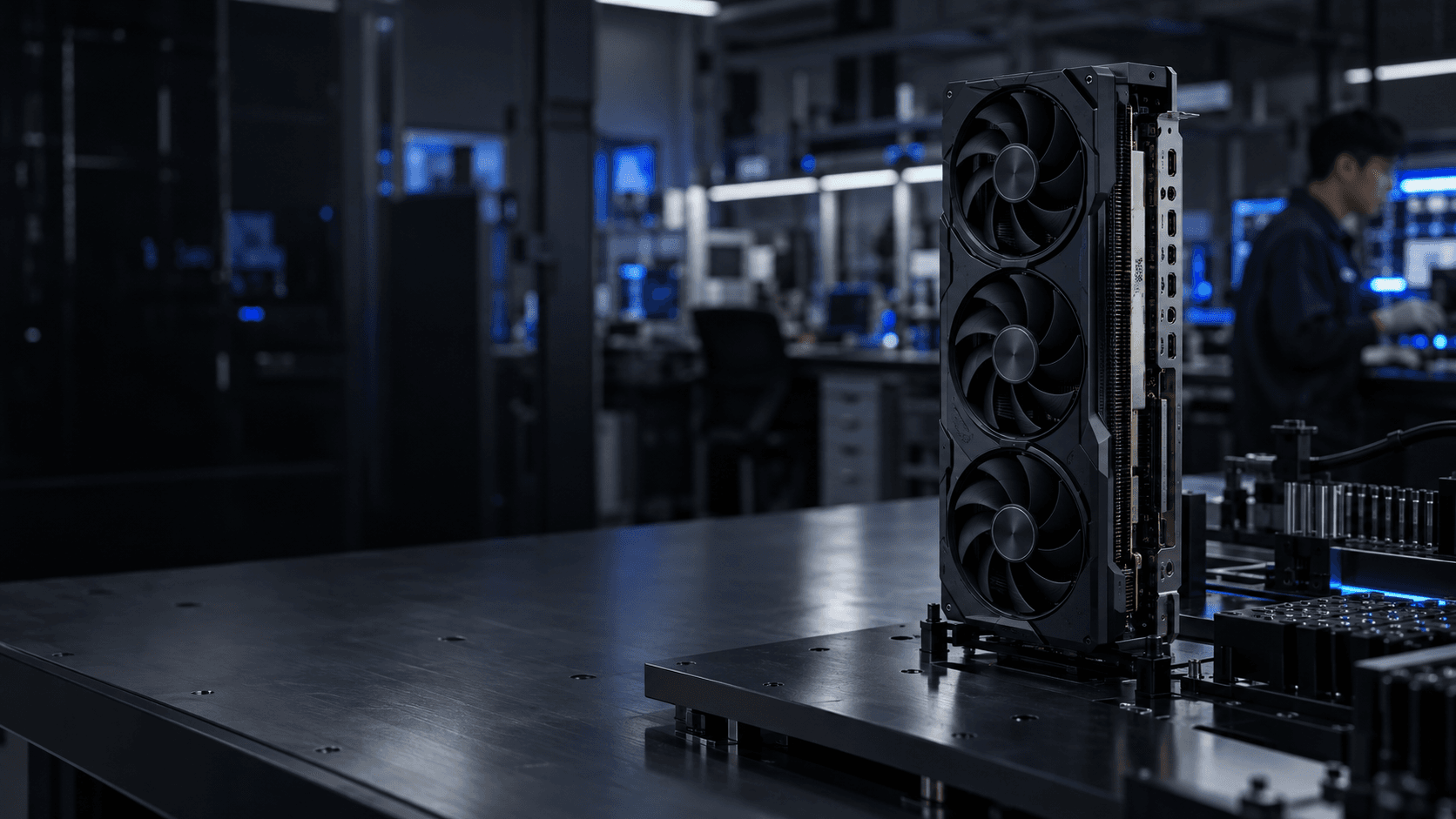 Graphics card testing in a Shenzhen electronics engineering lab
